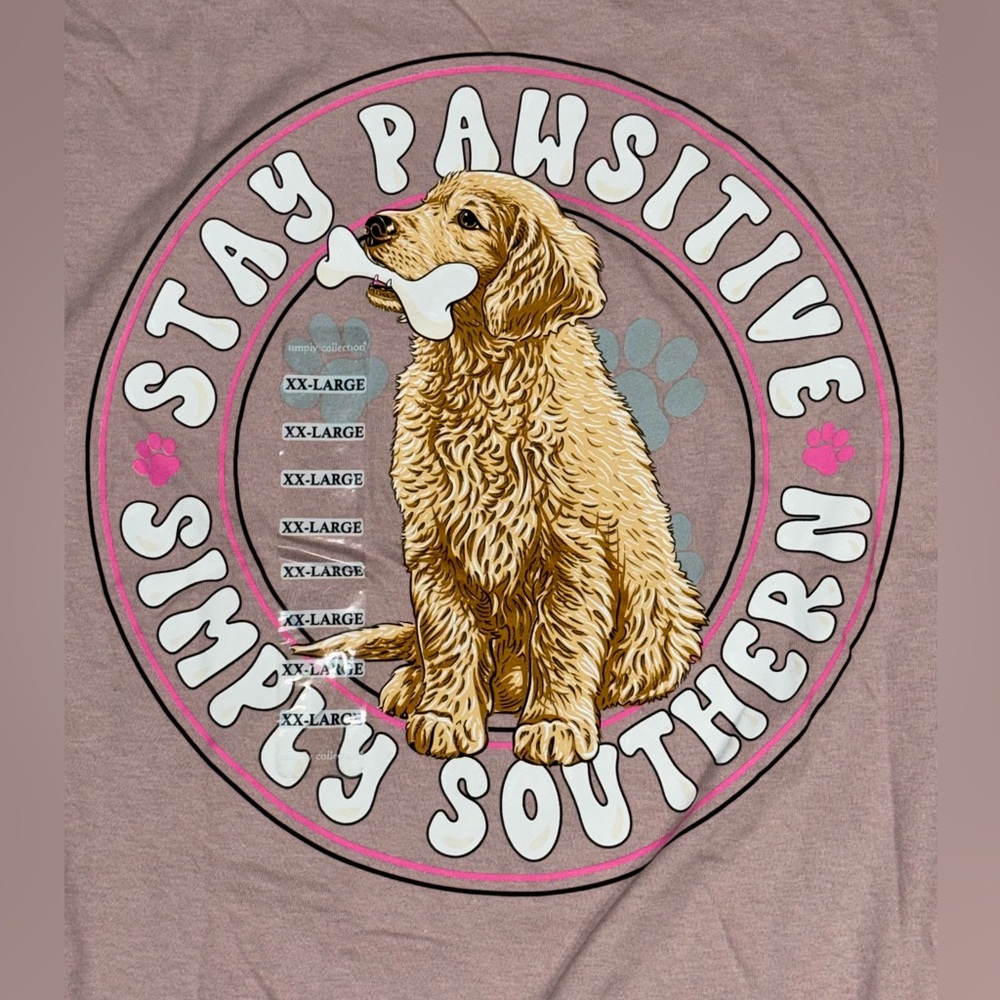 NWT Simply Southern Stay Pawsitive Long Sleeve 100% Cotton T-Shirt Size: XXL